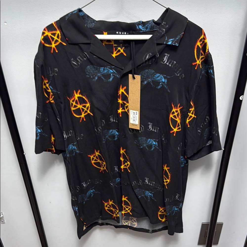 Ksubi Black Graphic Shirt with Orange and Blue Accents
